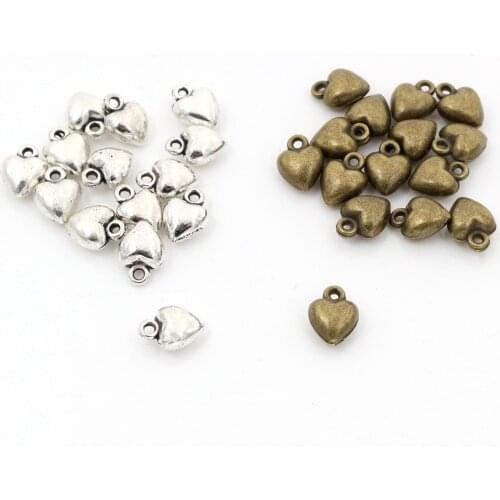 9x7mm 30pcs Antique Silver Plated and Bronze Plated Heart Handmade Charms Pendant:DIY for bracelet necklace