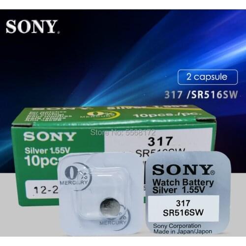 2pcs/lot For Sony 100% Original Single grain packing Silver Oxide Watch Battery 1.55V 317 SR516SW SR516 MADE IN JAPAN