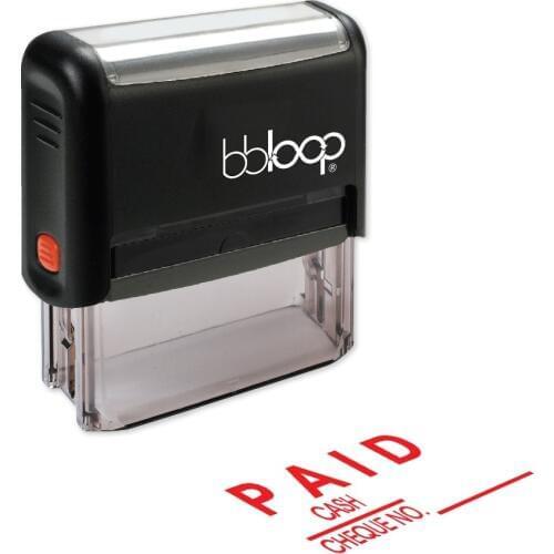 BBloop "PAID" W/Option For Cash Or Cheque No Self-Inking Stamp, Rectangular, Laser Engraved, RED
