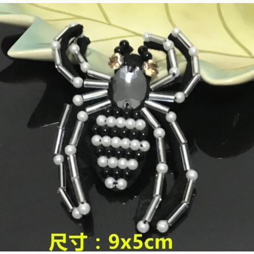 Whitespider pearl rhinestone beaded patches embroidered sew on patches for clothing parches parche termoadhesivos para ropa