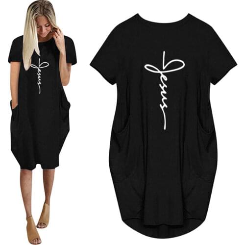 Blessed Christian 90s Girl Aesthetic Faith Jesus Women Loose Dress With Pocket Ladies Fashion Long Tops Female T Shirt Dress