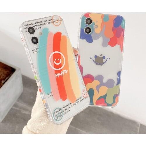 Side Pattern Watercolor Graffiti Smile Face Phone Case For iPhone 12 11 Pro Max XR XS Max XS 7 8 Plus Soft TPU Clear Phone Cover
