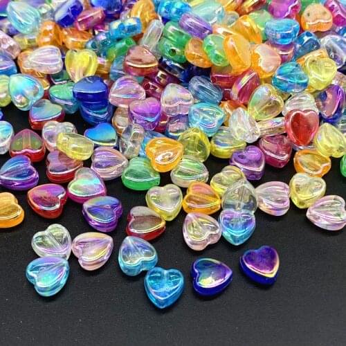 8mm Transparent AB Charms Heart Shape Acrylic Beads Loose Spacer Beads Jewelry Makeing DIY Handmade Bracelet