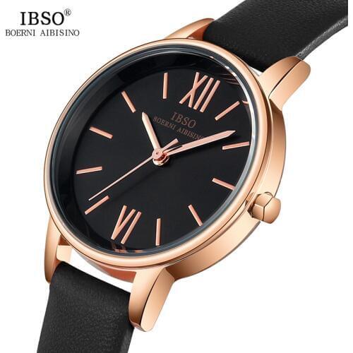 IBSO Thin Quartz Wrist Watch Women Genuine Leather Watches Female Clock Fashion Montre Femme 2018 Ladies Watch Relogio Feminino
