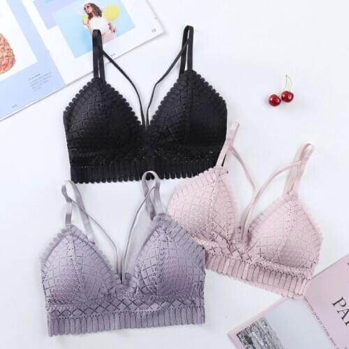 Women Lace Beauty Back Bra Sling Ladies Bra Removable Chest Pad Underwear Without Steel