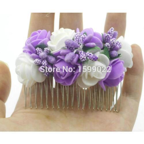 Handmade Rose Flower Hair Comb For Womens Girls Headwear Purple White Vintage Wedding Bride Headpiece Bridal Hair Accessories