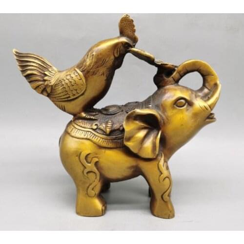 China brass chicken and elephant crafts statue