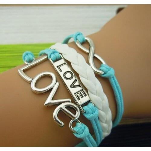 Handmade Leather Bracelet Sideway Love Letter Bracelet Infinity Bracelet Karma Bracelet