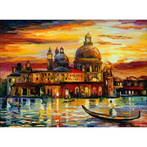 Colorful oil painting scenery Venetian Castle Embroidery Needlework 14CT Unprinted DIY Cross Stitch Kits Handmade Arts Decor
