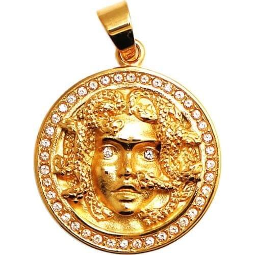 Unisex 316L Stainless Steel Cool Punk Gothic Big Clean Stone Gold Color Medusa Classic Pendant