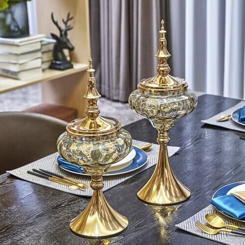 European Style Metal Crystal Glass Candy Jar Luxury Living Room Decoration Modern Multi-purpose Storage Jar Home Decoration Gift