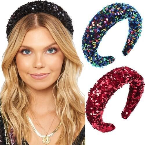 Haimeikang Fashion Hair Accessories Women Sweet Simple Wide - Brimmed Sequin Headband Head Hoop Fashion Wash Face Hair Band