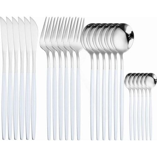 Stainless Steel Tableware Western Cutlery Set 24 Pieces White Silver Dinnerware Set Kitchen Dinner Set Complete Dropshipping