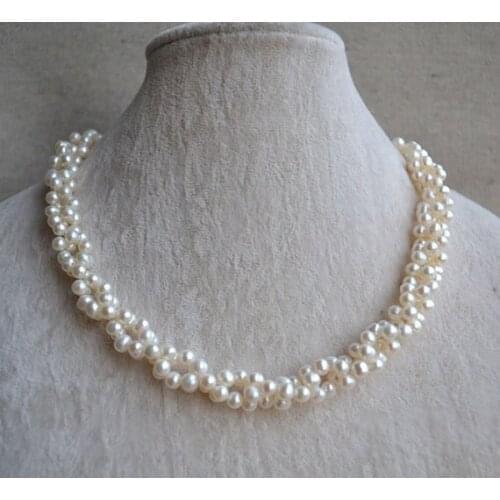 New Arrival Favorite Pearl Necklace Twisted 5-6mm White Color Genuine Freshwater Pearl Wedding Jewelry Fine Lady Gift