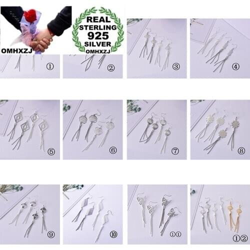 OMHXZJ Wholesale EA589 European Fashion Hot Woman Party Birthday Wedding Gift Geometric Tassel 925 Sterling Silver Drop Earrings