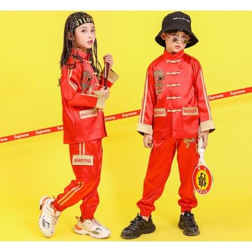 Autumn Girls Boys Hp-hop Suit Costume Vintage Embroidery Jackets+Trouser Children 2 Piece Set Chinese Style Clothing 4-18T
