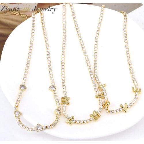 5PCS, Gold Tennis Link Chain Heart Love Mama Necklace For Women Crystal Tennis Necklace Wholesale Jewelery CZ collares de mujer