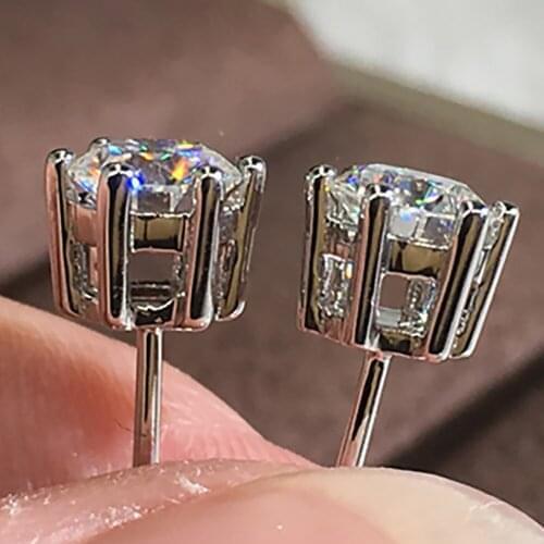 18K White Gold 2 Carat Stud Earrings Women Wedding Anniversary Engagement Party Round Moissanite Diamond Elegant Trendy Romantic