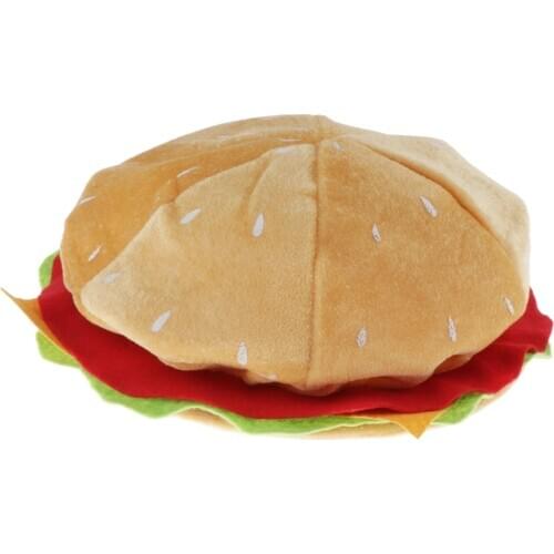BURGER HAT Costume Party Unisex Novelty Cap Funny Fast Food Hamburger Shape