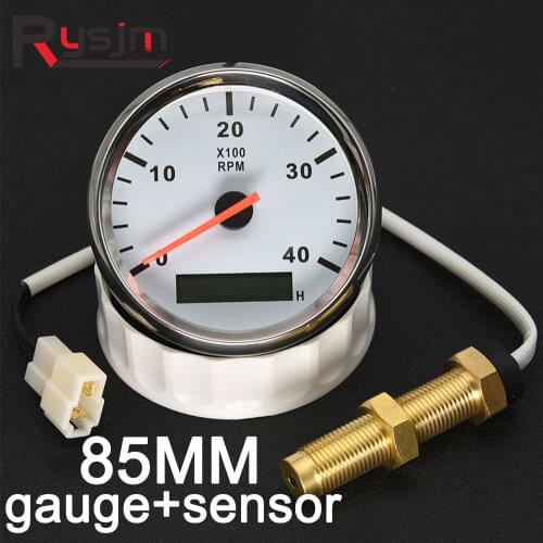 4000/6000 RPM Boat Tachometer + Sensor Marine Tacho Meter Gauge LCD Hourmeter 12V/24V 85mm Car Tachometer With Red Backlight