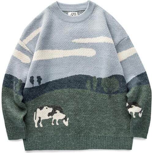 Tirones de estilo Hip Hop para hombre, cachucha de Pradera, tricot, chandails, Harajuku, calle, Otoño Invierno