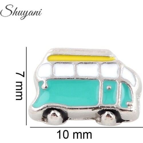 Zinc Alloy Enamel Vintage Bus Floating Locket Charms For Living Glass Memory Floating Locket 7*10mm