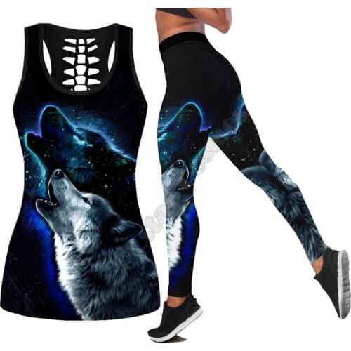 Wolf Legging hollow tank Combo 3D Printed Tank top Suit sexy Yoga Fitness Soft Legging Summer Women For Girl 05