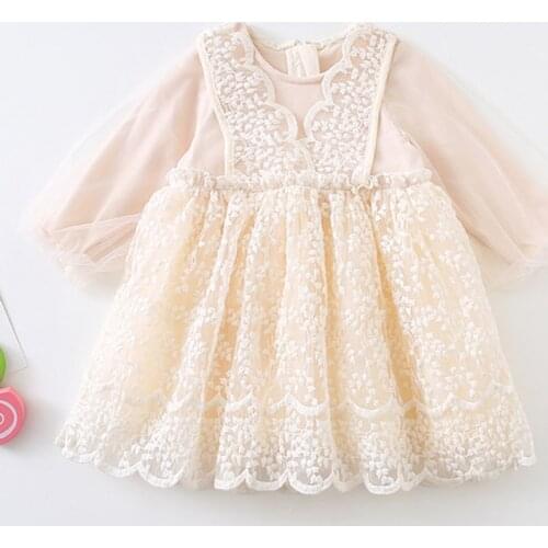 High quality Little Girls Lace Dress Spring Fall Long Sleeve Ruffles Lace Firlly Tutu Kids Skirt Dresses for Girls Party Dress