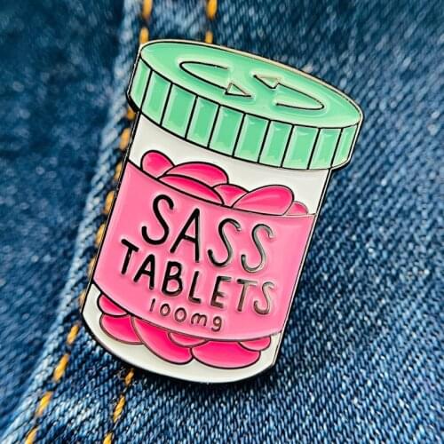YAOJIE Cartoons Sass Tablets 100mg Feminist Enamel Brooch Pin Backpack Hat Bag Lapel Pins Badges Fashion Jewelry Accessories