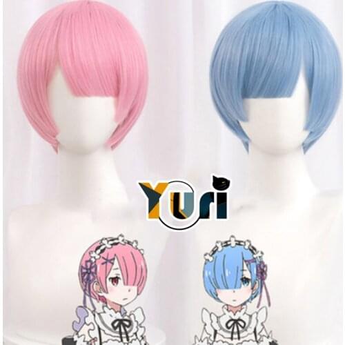 Yuri Anime From different life in the world Rem Wig Gradient Pink Blue Part Mullet Hair Wig human hair cos cartoon Fashion C