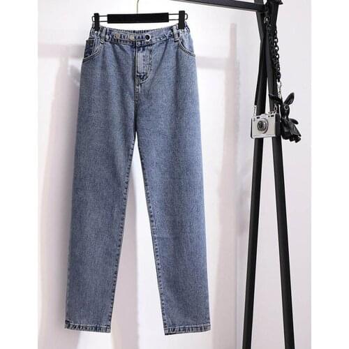 Plus size spring autumn straight denim long pants women 5XL 6XL 7XL 8XL 9XL large loose casual blue black pants