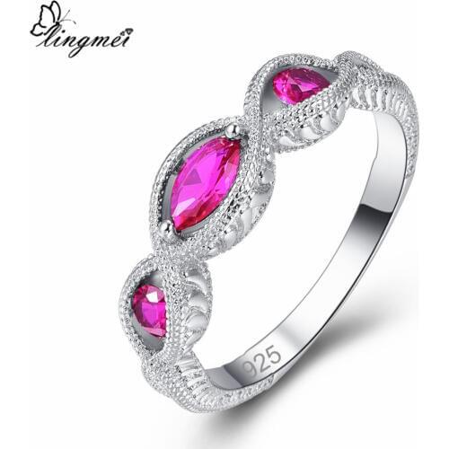 Lingmei New Comes Marquise Multi & Red Purple CZ Silver ColorRing Size 6-9Women Party Fashion Jewelry Wholesale