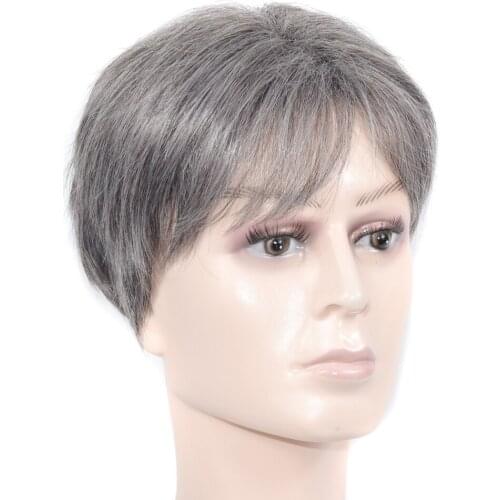 ZM Hair Mens short middle part hair wig grey fathers wig grandfathers white wig