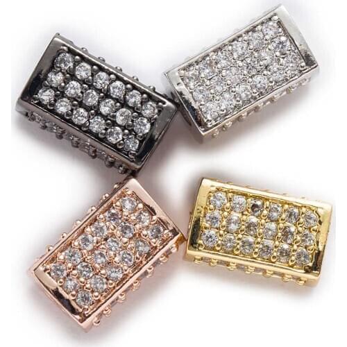1 Piece Micro Inlays Zircon Rectangle Shaped Copper Beads Jewelry Making Women Children DIY Bracelet Necklace Findings 10x6mm