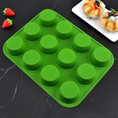 1PC Silicone Muffin Cup 12-Cavity Temperature Resistant Cake Mould DIY Baking Tray Creative Round Silicone Cupcake Mold-ABUX