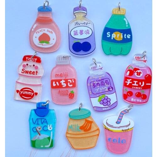 10 Cute Cartoon New Bright Mini Drink Acrylic Pendant Key Chain Pendant Necklace Pendant For DIY Accessories 001