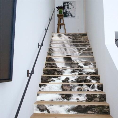13 Pieces/Set Creative DIY 3D Stairway Stickers Waterfall Pattern for House Stairs Decoration Large Staircase Wall Sticker