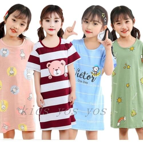 2021 Cotton Baby Girls Nightgowns Cartoon Night Dress Sleepshirts Cute Sleepwear Kids Nightwear Summer Childrens Clothing 3-13T