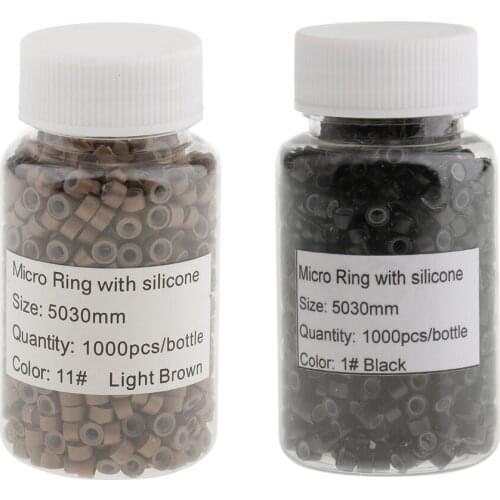 2x 1000pcs Silicone Micro Link Rings 5mm Lined Beads for Hair Extensions Tool Black/ Light Brown