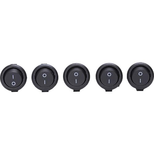 5 Pcs SPST Black Button On/Off Round Rocker Switch AC 6A/125V 3A/250V