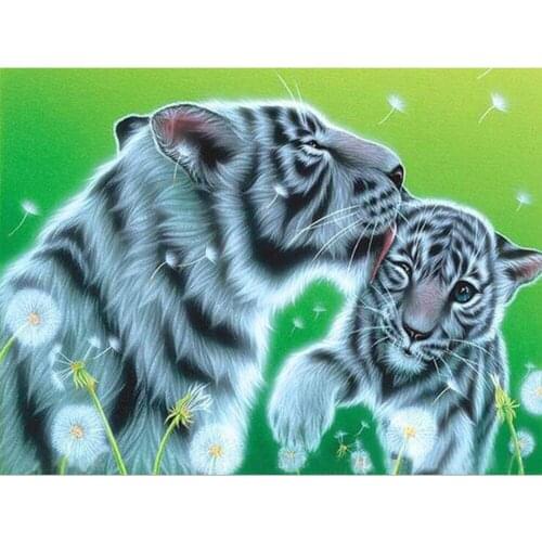 Diy 5D Diamond Painting White Tiger Round Diamond Mosaic Cross Stitch Animal Diamond Full Diamond Embroidery Home Paintings