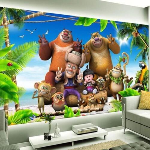 Bear infested childrens room 3D stereo creative living room TV background wall wallpaper seamless wall covering