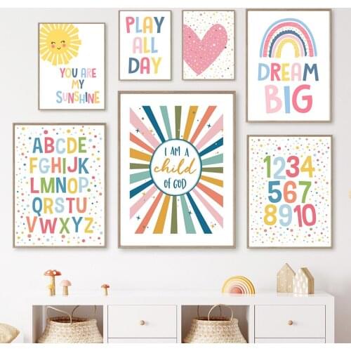 Number Alphabet Sun Rainbow Love Quotes Nursery Wall Art Canvas Painting Nordic Posters And Prints Wall Pictures Kids Room Decor