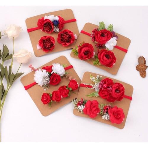 CN New 3PCS/Set Baby Christmas Decoration Headband Flower Baby Hair Band Girls Baby Hairpin Artificial Flower Hair Hairpin