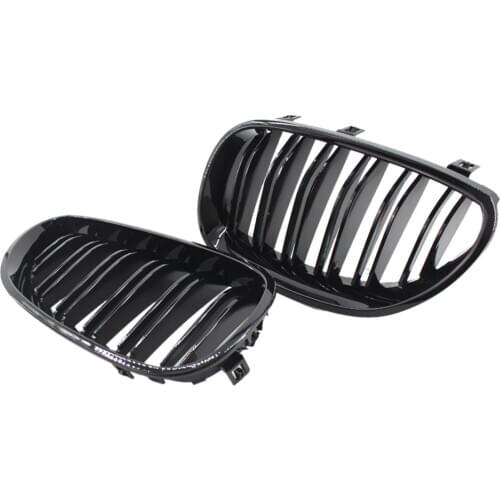 For BMW E60 E61 2004—2009 Front Bumper Grille Mesh Grill 2PCS Glossy black