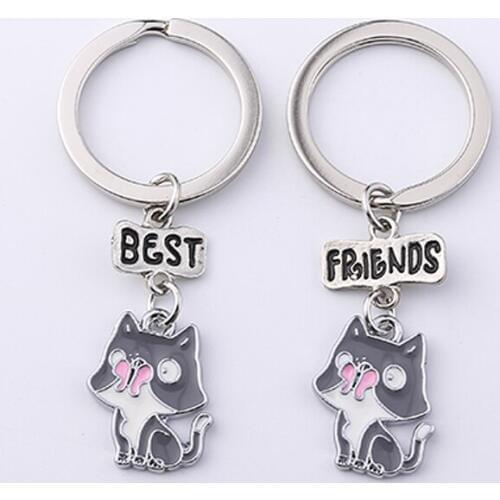 Flyingforest Best Friend cartoon animal keychain Fashion keychain Lovely cat key ring woman man gift Metal Fat Cat Key Ring