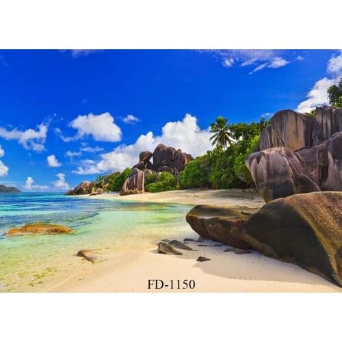 Sea island coastline island scenery blue sky white clouds sea background photography studio photography background