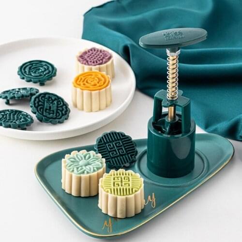H7EA Flower Shape Moon Cake Mould Hand Pressure Cookies Cutter Mid-Autumn Festival Cake Pastry Tool Moon Cake Maker Press