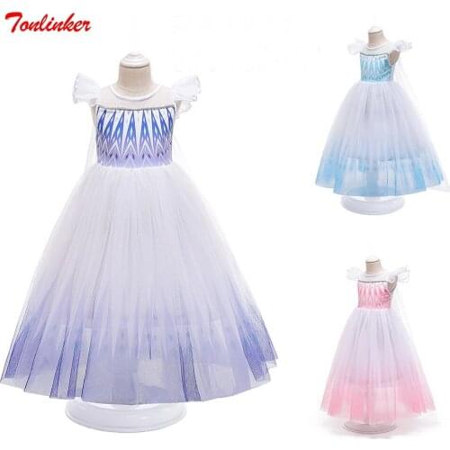 Girls Blue Short Sleeve Dress Costume Princess Snow Queen Dressing Up With Cape For Girl Party Dress Child Clothing