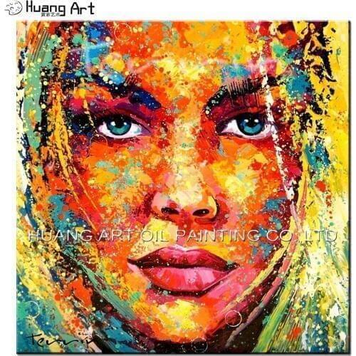 Skill Artist Hand Painted Abstract Colorful Girl Face Figure Oil Painting for Living Room Wall Painting for Home Decor Wall Art